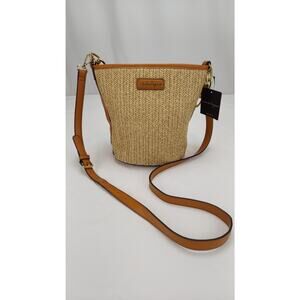 Nanette Lepore Straw Bucket Crossbody Bag With Gold Chain Strap NEW MSRP $128